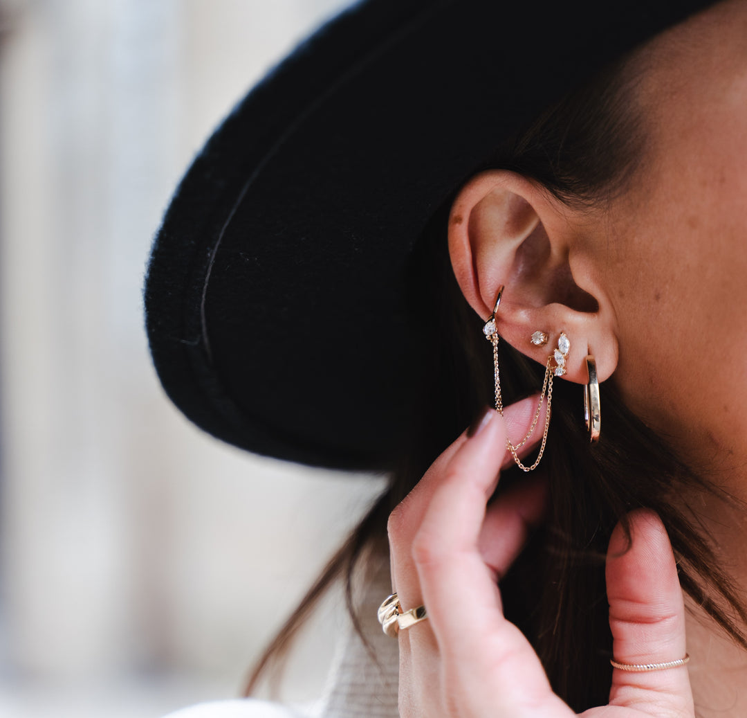 Mono boucle d'oreille Plaqué or pendantes chainette & OZ Livy