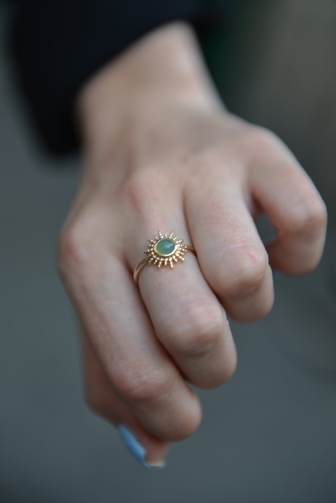 Bague Plaqué Or motif soleil & Aventurine Dellia