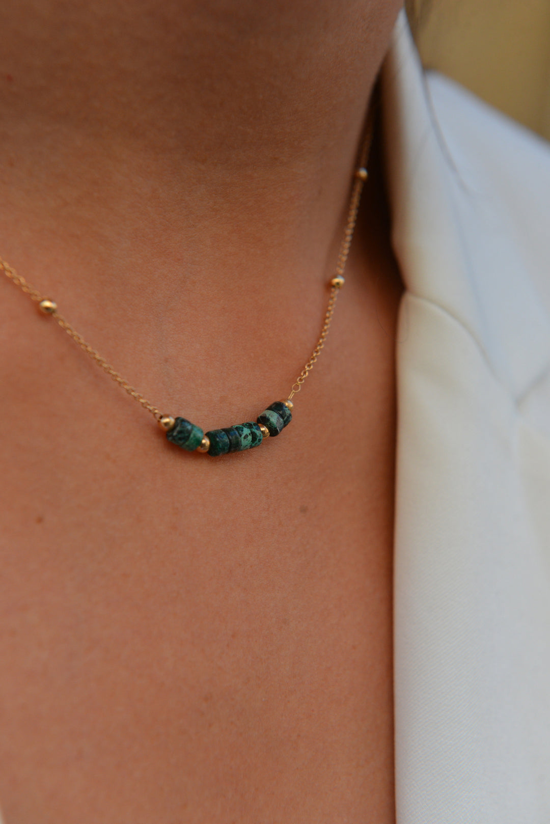 Collier Plaqué Or & Jaspe Verte Osiris