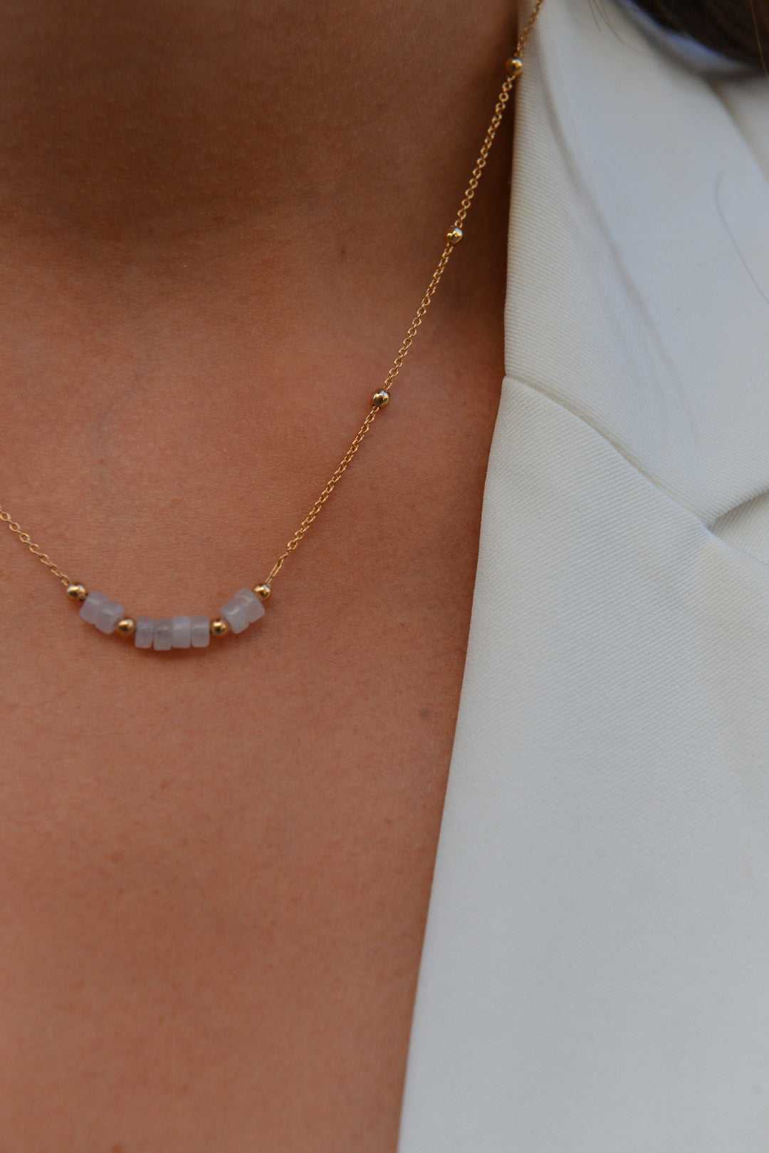 Collier Plaqué Or & Quartz rose chaîne boule Osiris