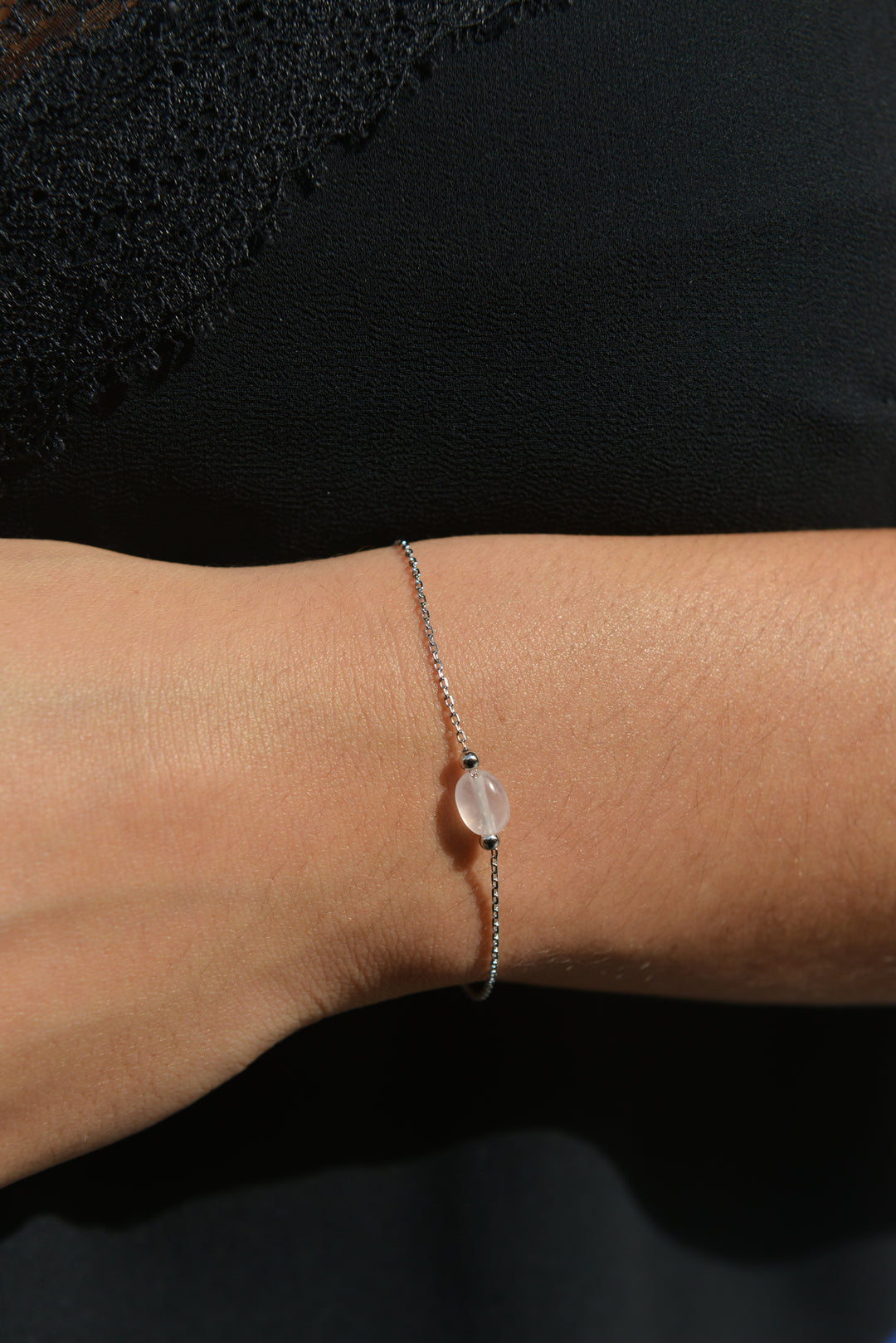 Bracelet Argent 925 & Quartz Rose Galet