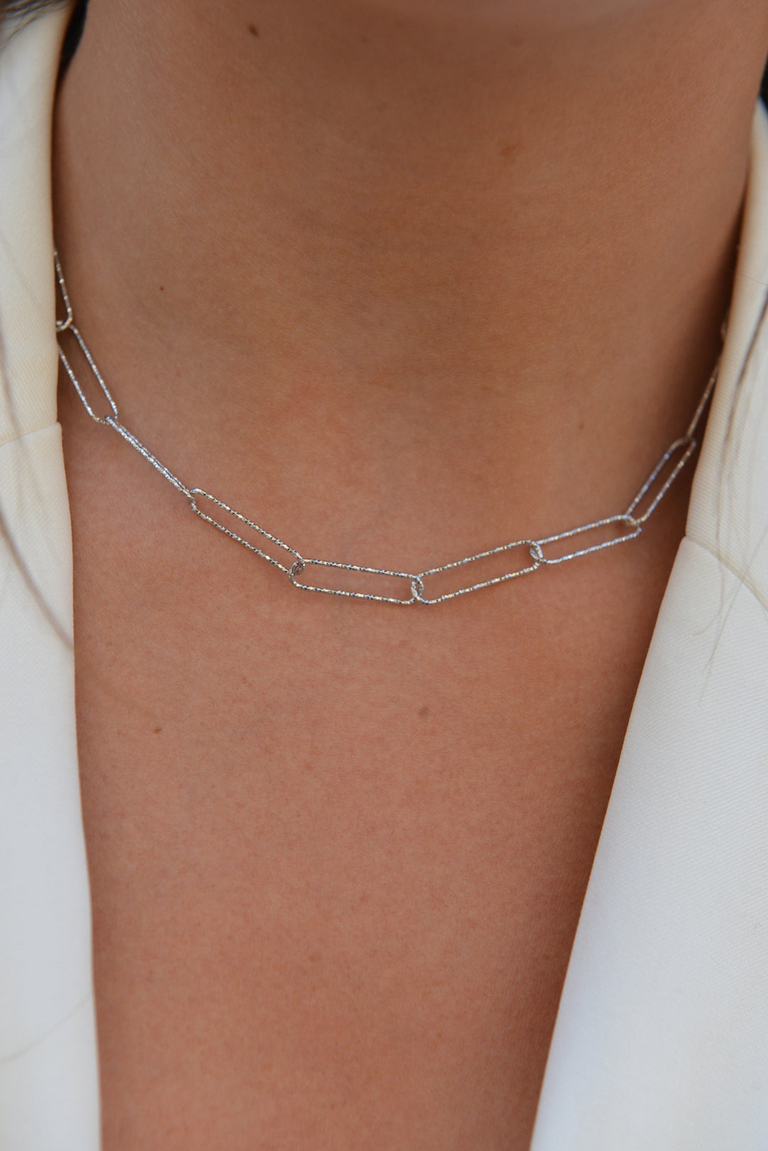 Collier Argent 925 maille trombone Zoé effet martelé