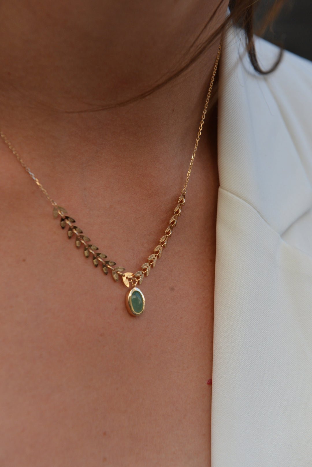Collier Plaqué Or laurier & Aventurine Laurela