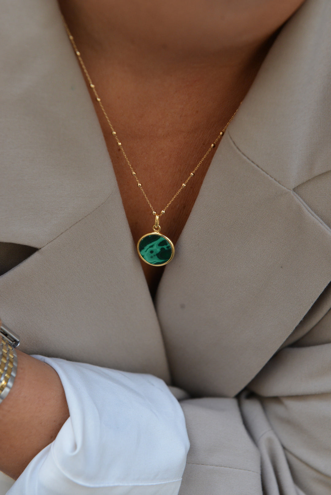 Collier Plaqué Or & Malachite Nomad
