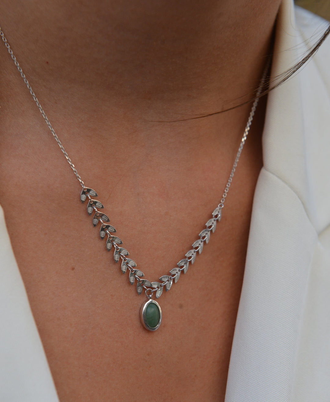 Collier Argent 925 laurier & Aventurine Laurela