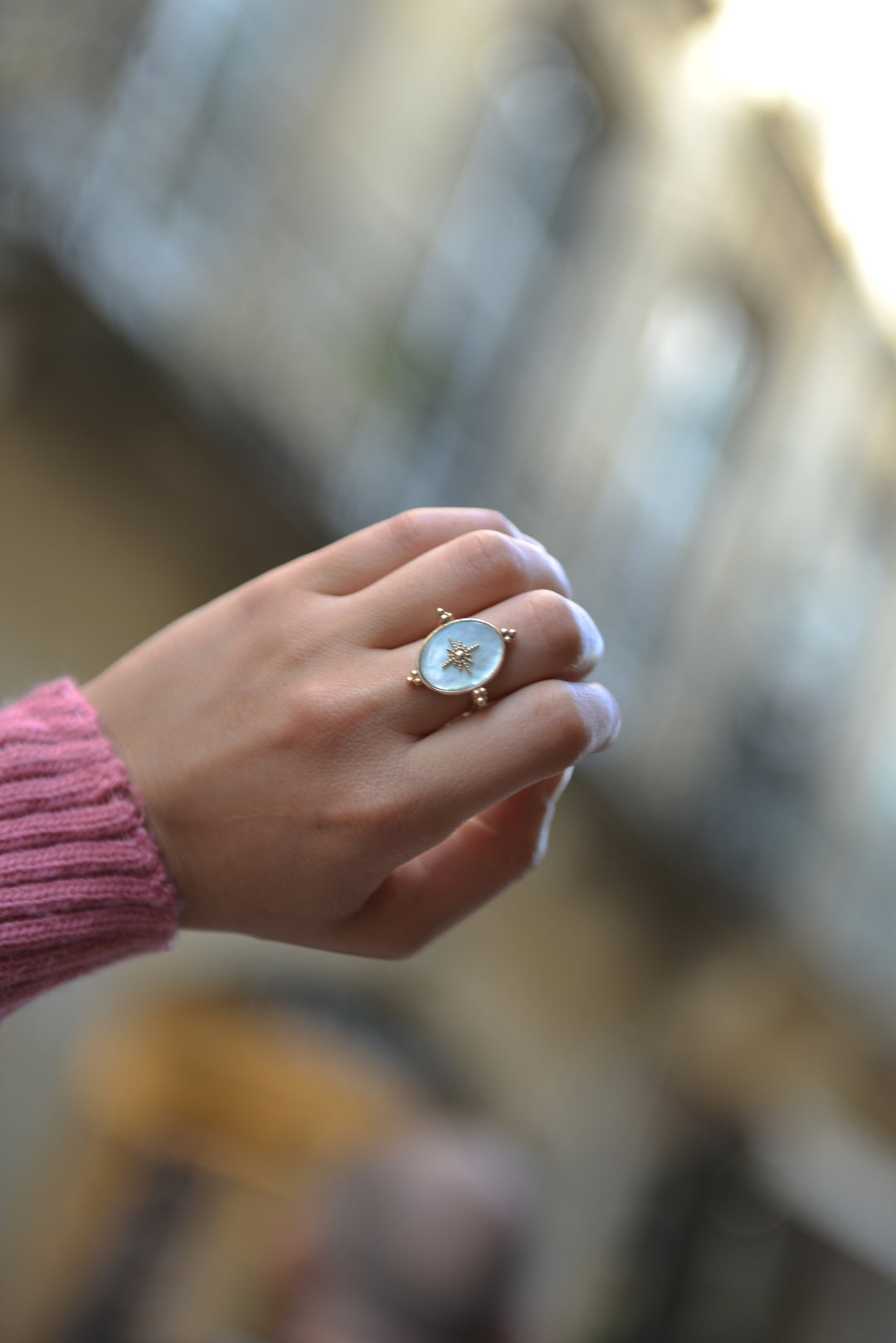 Bague Plaqué or réversible en nacre Galaxie