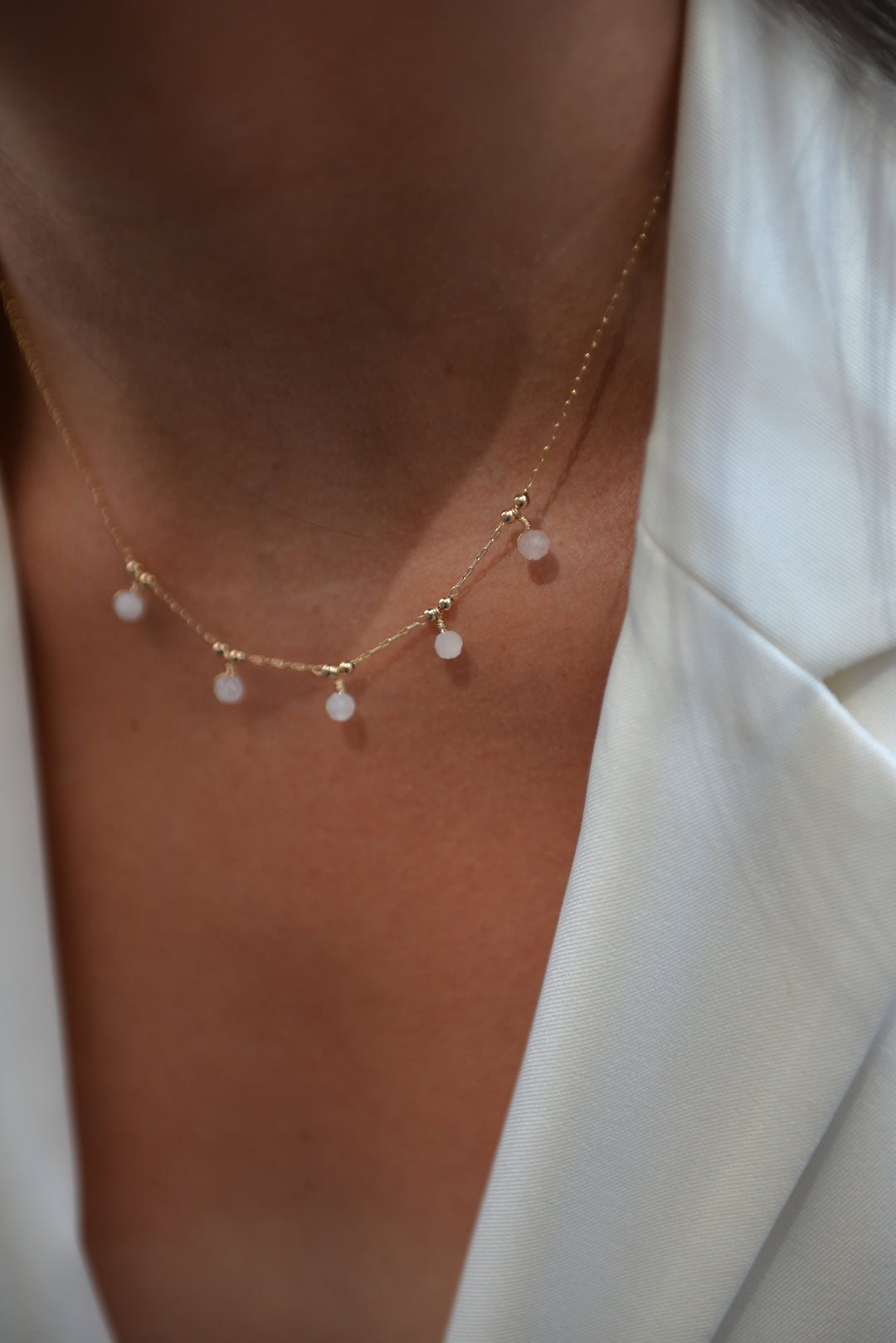 Collier Plaqué Or & Quartz Rose Chakra