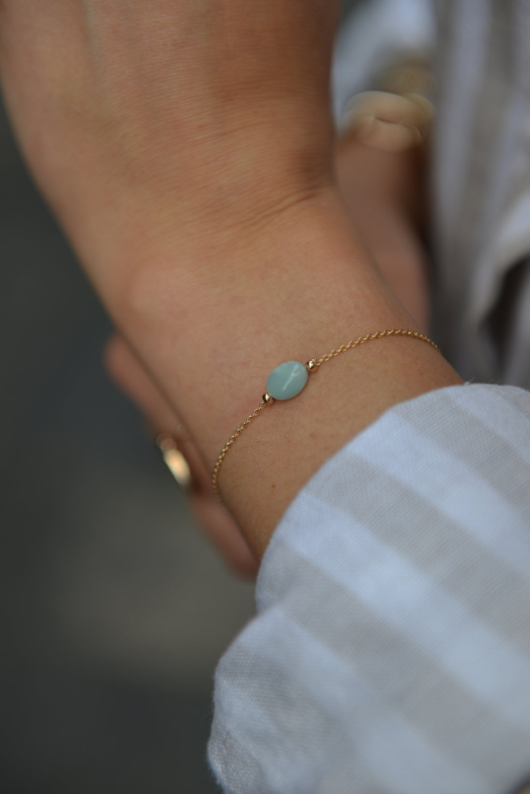 Bracelet Plaqué Or & Amazonite Galet