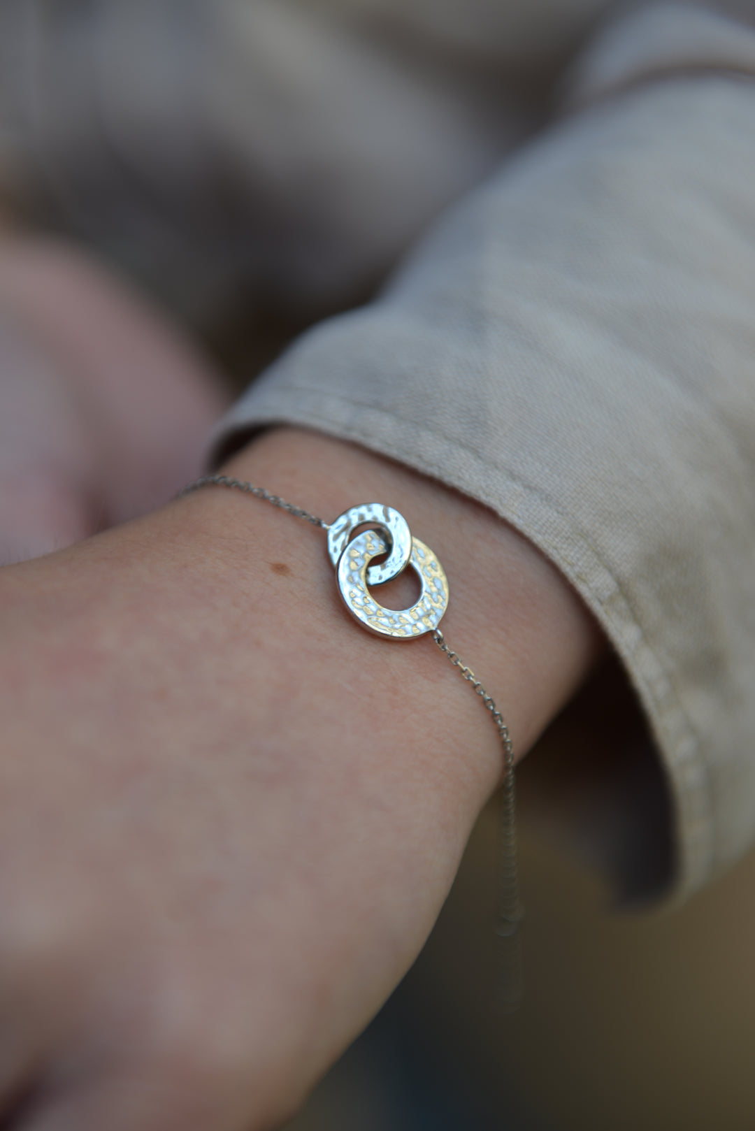 Bracelet Argent 925 martelé cercles entrelacés JOY