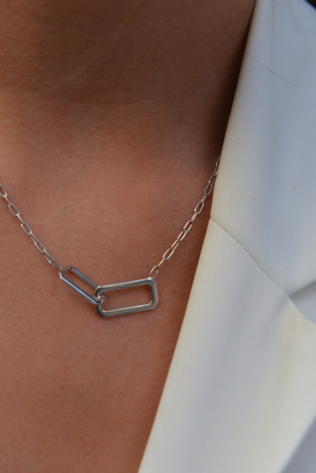 Collier Argent 925 maille rectangle entrelacée Isak