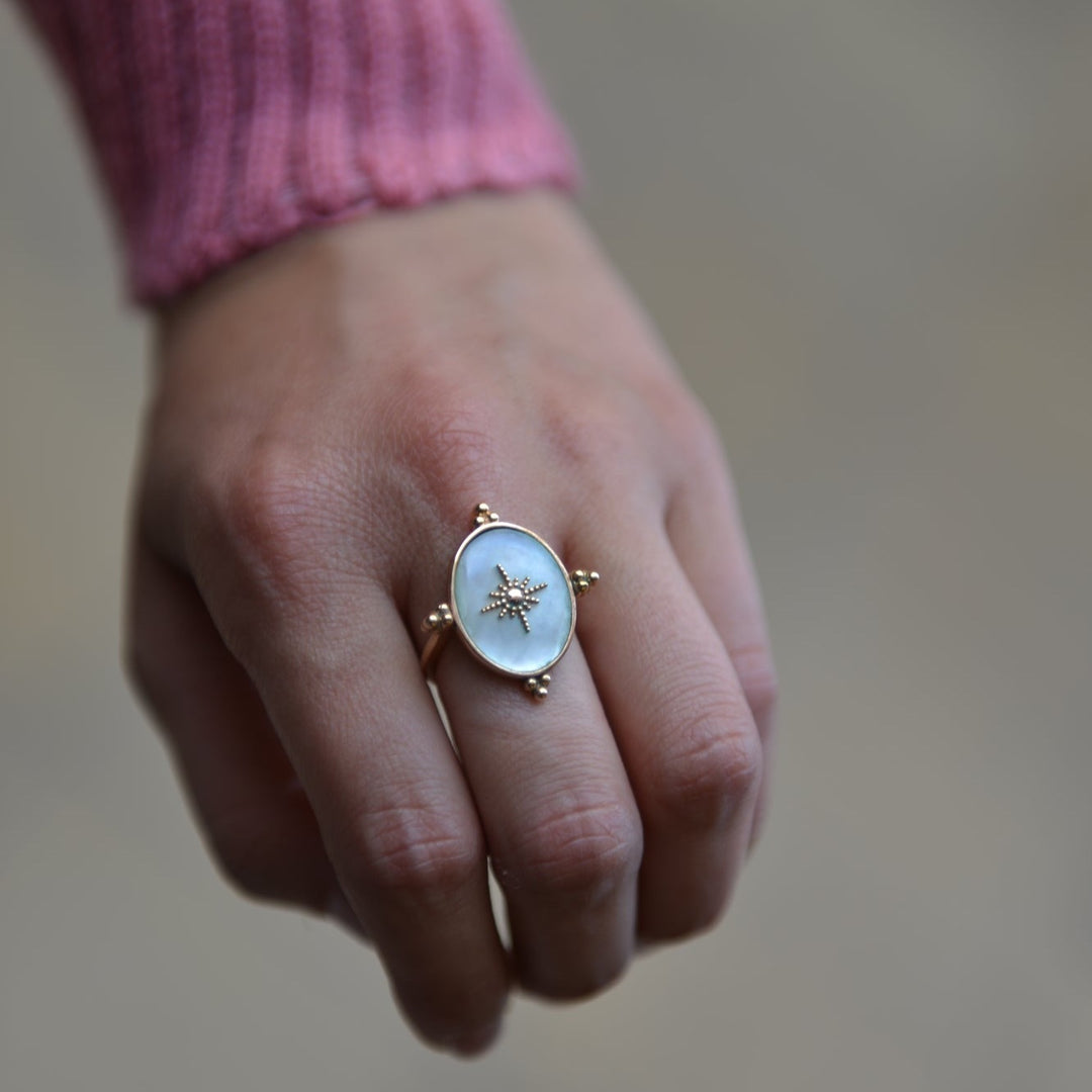 Bague Plaqué or réversible en nacre Galaxie