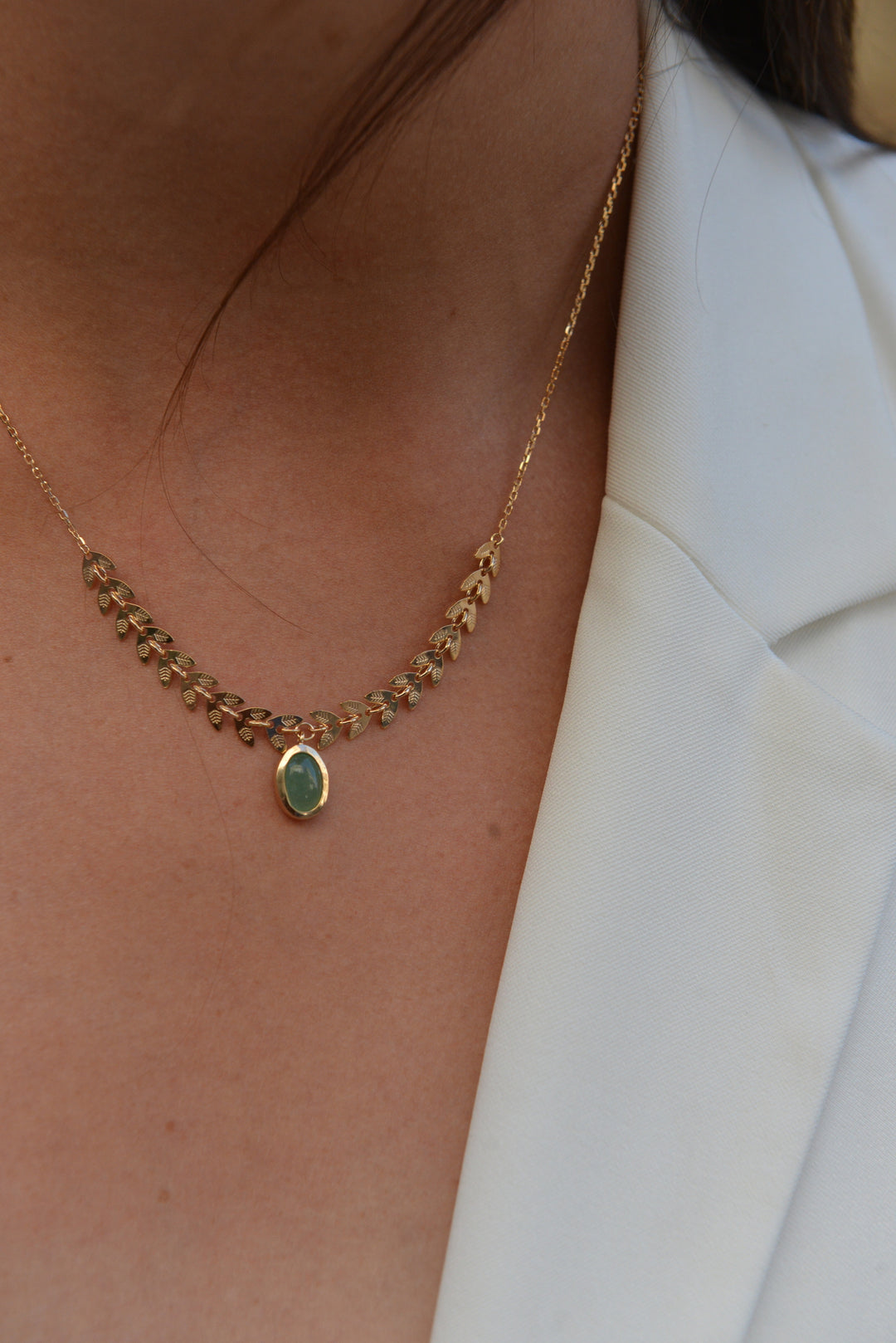 Collier Plaqué Or laurier & Aventurine Laurela
