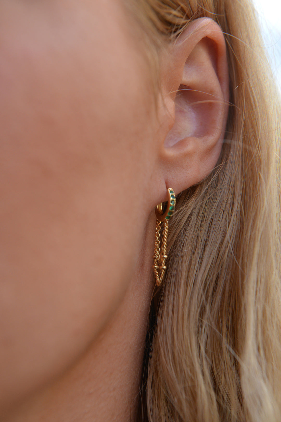 Mono boucle d'oreille Plaqué Or & OZ vert chaîne Rapha