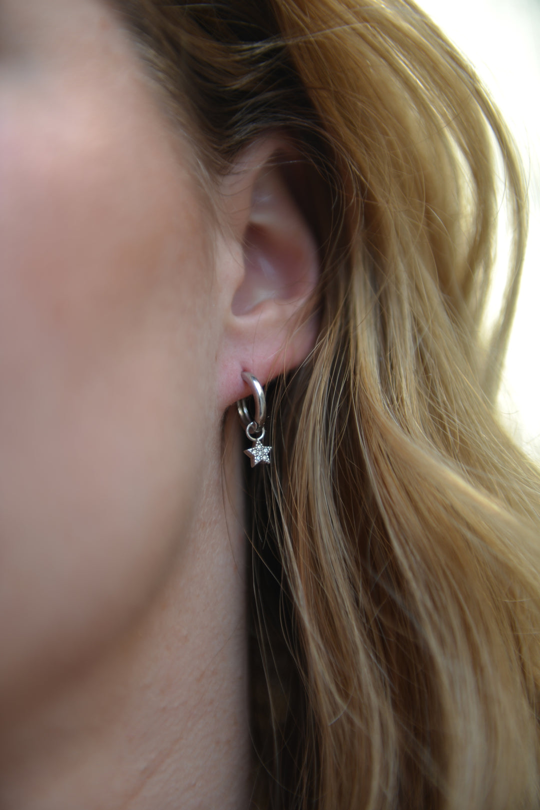 Boucles d'oreilles Argent 925 créole pampille motif petite étoile Hiro