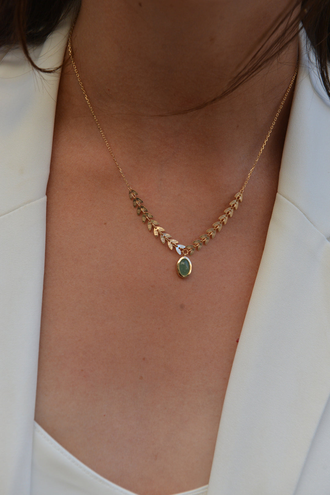 Collier Plaqué Or laurier & Aventurine Laurela