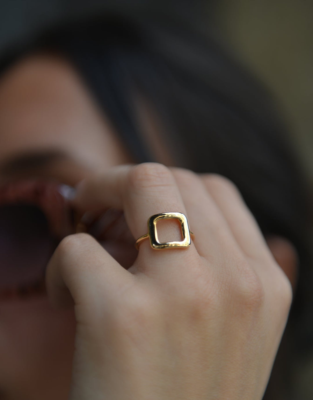 Bague Plaqué or forme Carré Eva