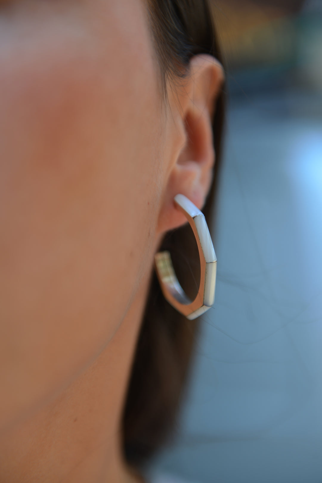 Boucles d'oreilles Argent 925 forme créole nacre Swing