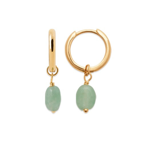 Boucles d'oreilles plaqué or créole pampille & Aventurine Yuna