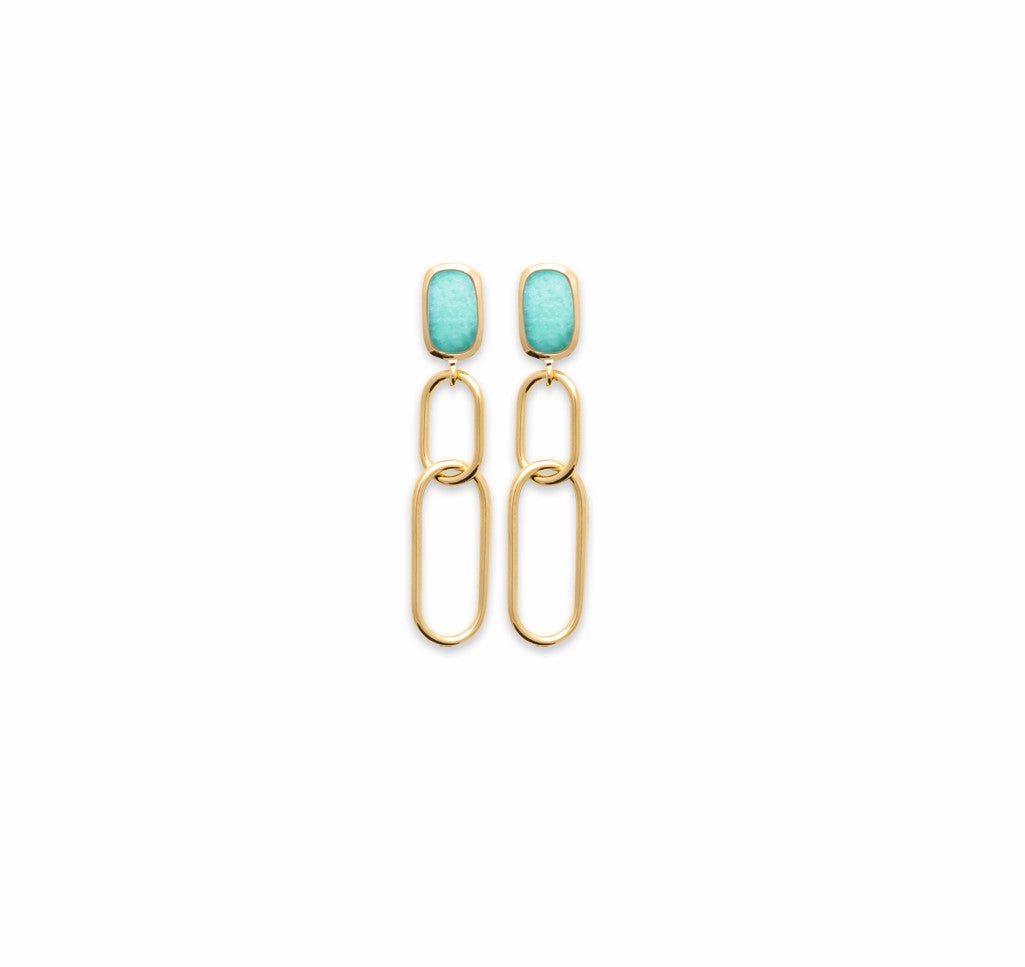 Boucles d'oreilles Plaqué Or pendantes & Amazonite Astrid
