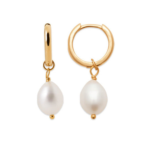 Boucles d'oreilles Plaqué Or créole pampille & Perles Biwa Karta