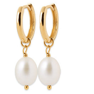 Boucles d'oreilles Plaqué Or créole pampille & Perles Biwa Karta