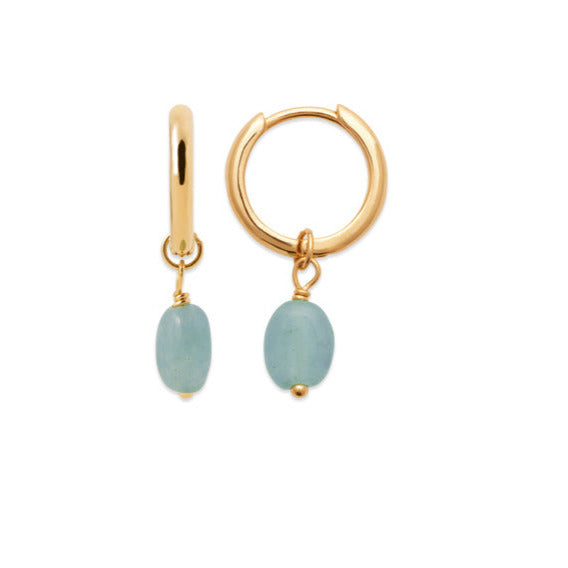 Boucles d'oreilles plaqué or créole pampille & Amazonite Bohaï