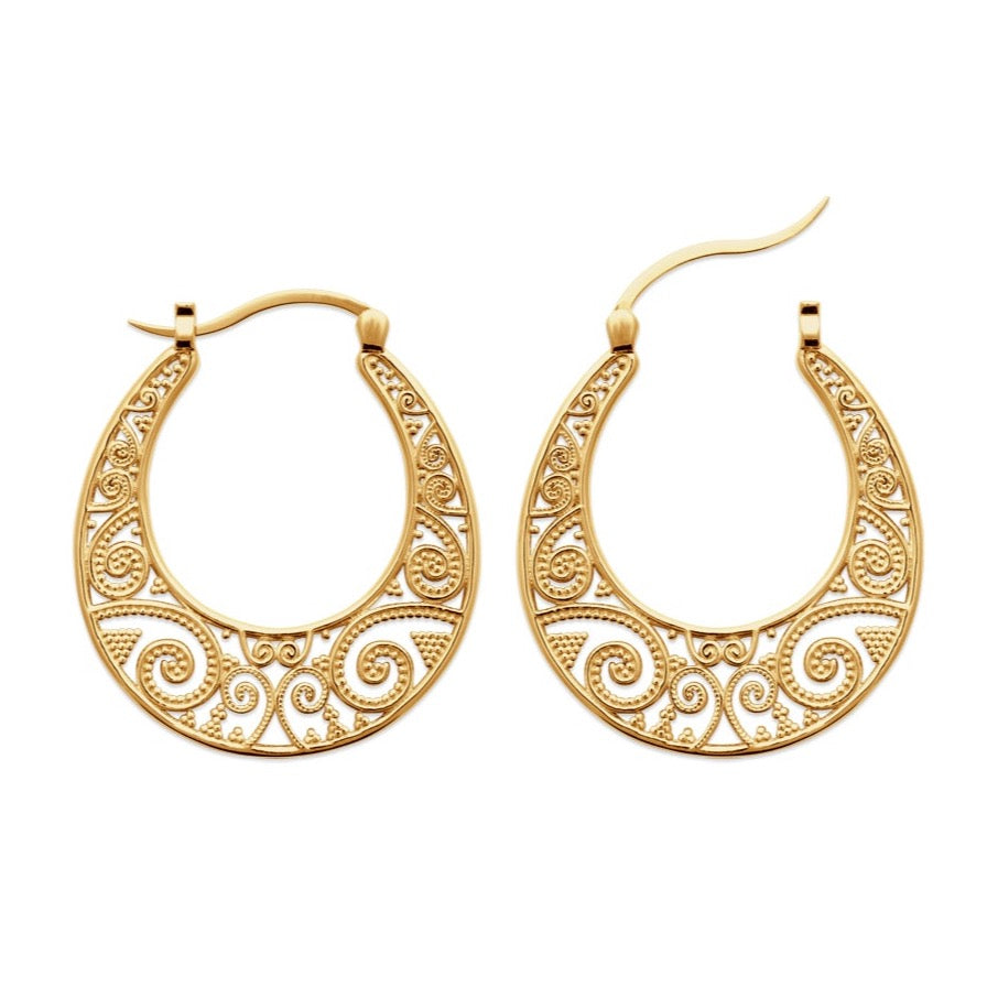 Boucles d'oreilles Plaqué or créoles motifs antiques Sirius