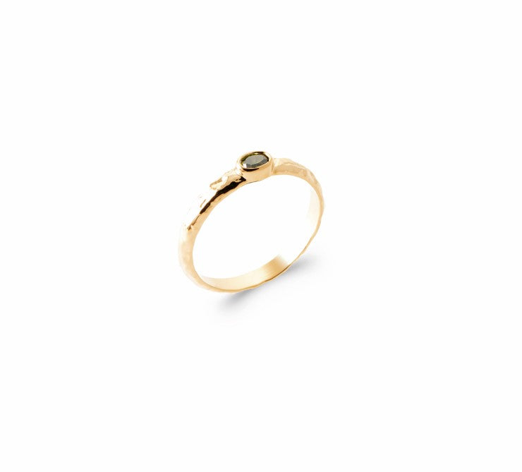 Bague Plaqué Or et OZ effet martelé Cassini verte