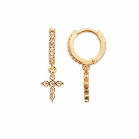 Boucles d'oreilles Plaqué Or créole pampille forme en Croix