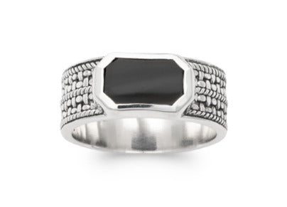 Bague homme Argent 925 & Agate noir Félix