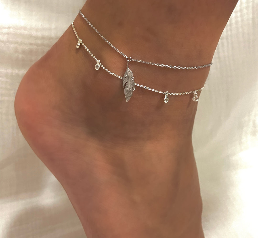 Chaîne de cheville Argent 925 motif plume Albane