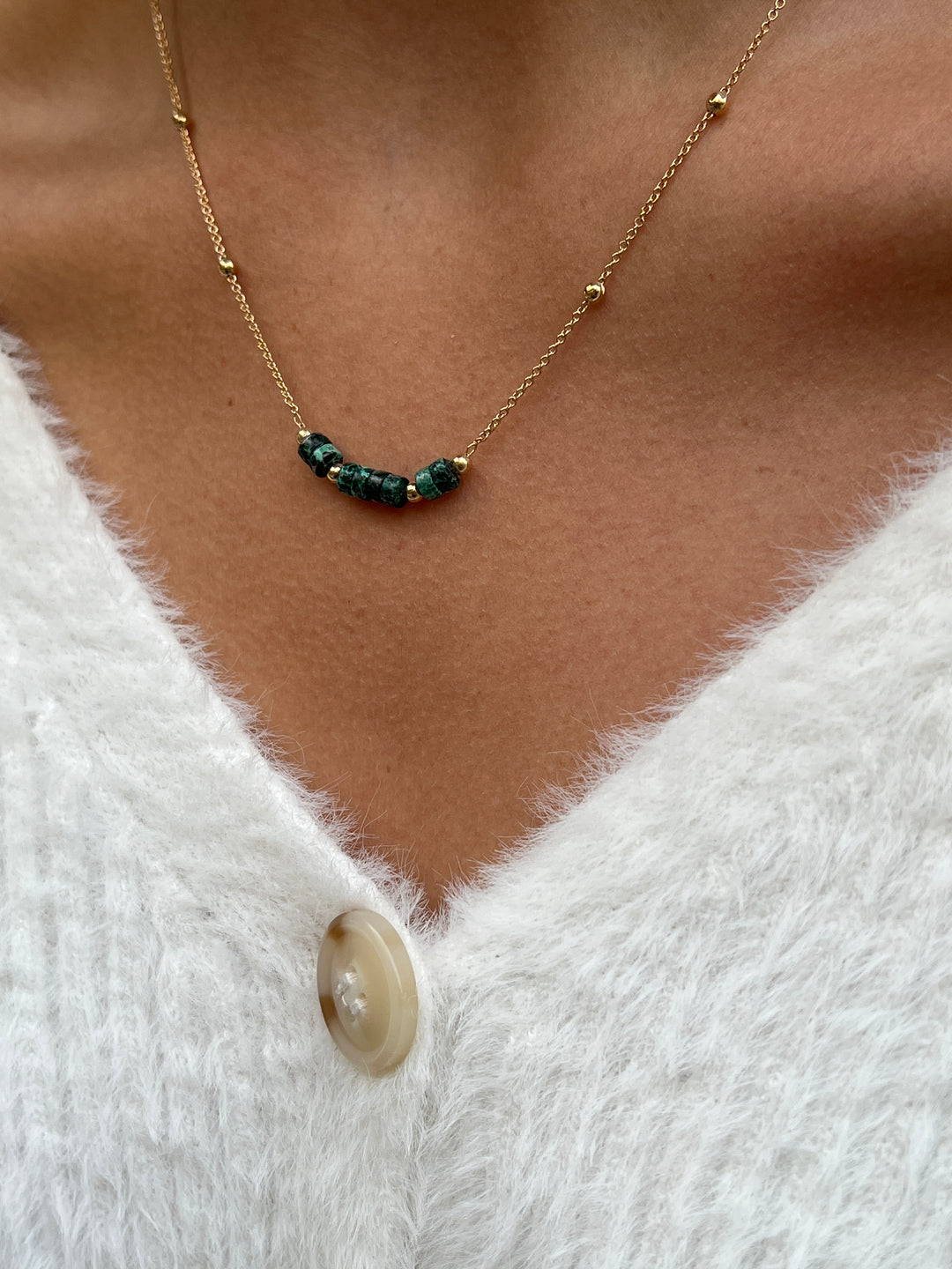 Collier Plaqué Or & Jaspe Verte Osiris