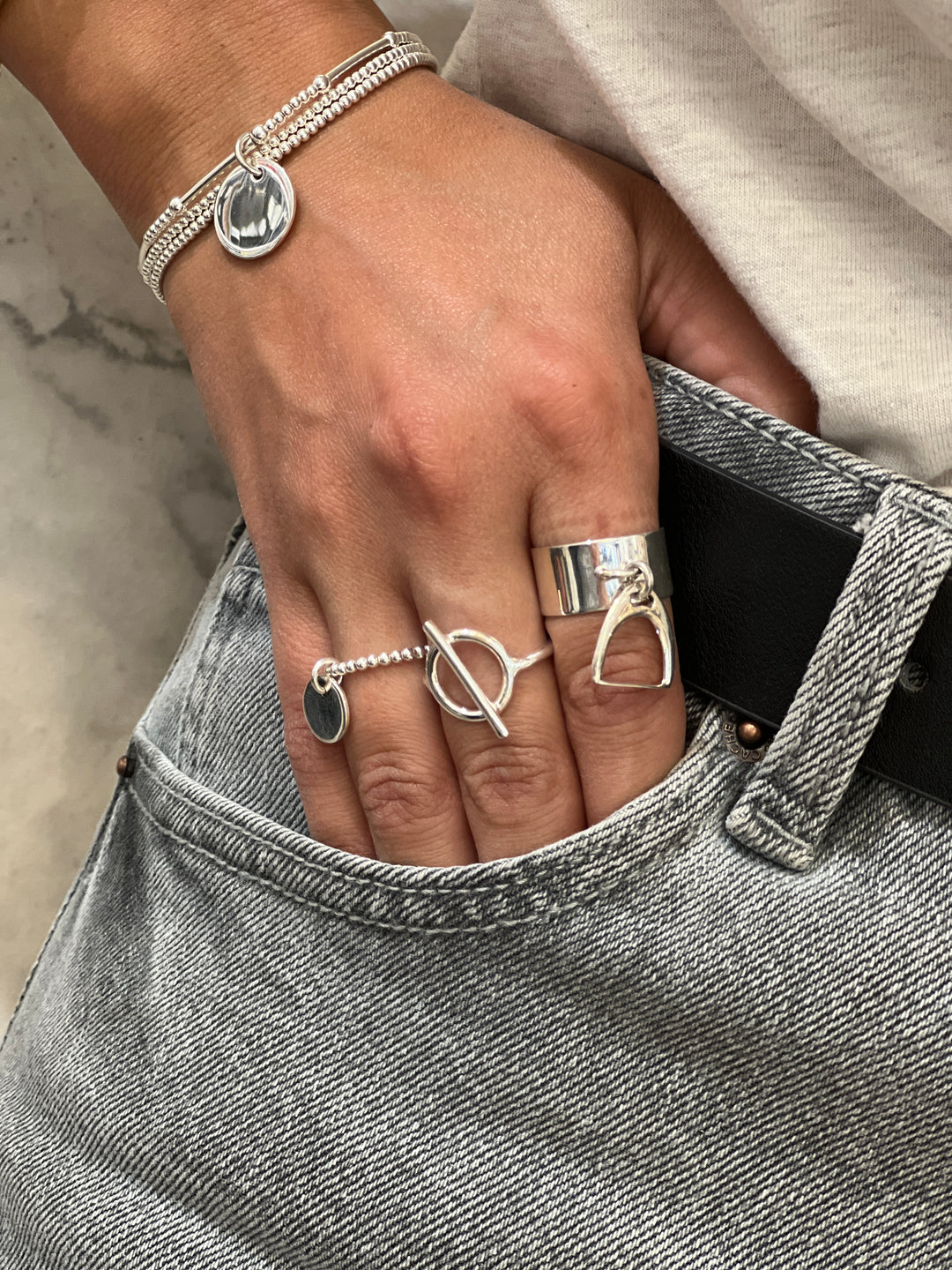 Bague Argent 925 perles avec pampille Elna