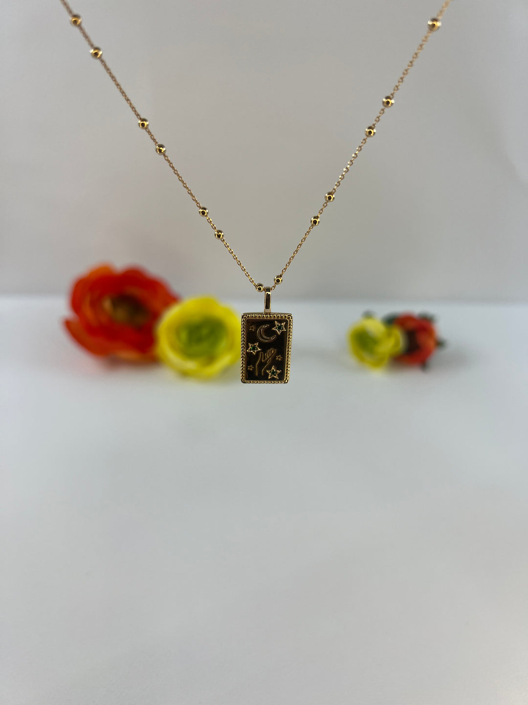 Collier Plaqué or chaine boule & pendentif carte de tarot Oracle
