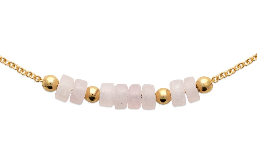 Collier Plaqué Or & Quartz rose chaîne boule Osiris