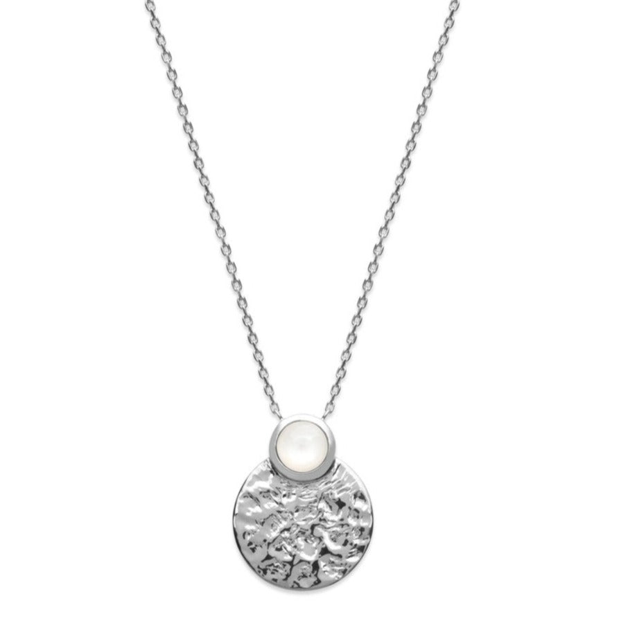 Collier Argent 925 motif rond effet martelé Pierre de lune Tara