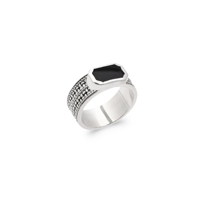 Bague homme Argent 925 & Agate noir Félix