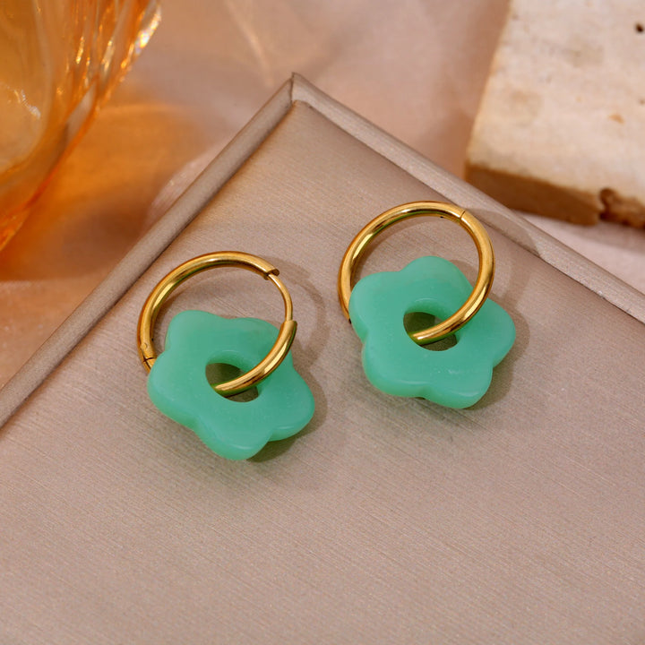Boucles d'oreilles Acier inoxydable doré et resine motif fleur Pop