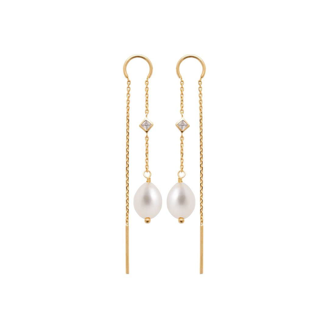 Boucles d'oreilles Plaqué or pendantes avec son oz & perle d'eau douce Anitea