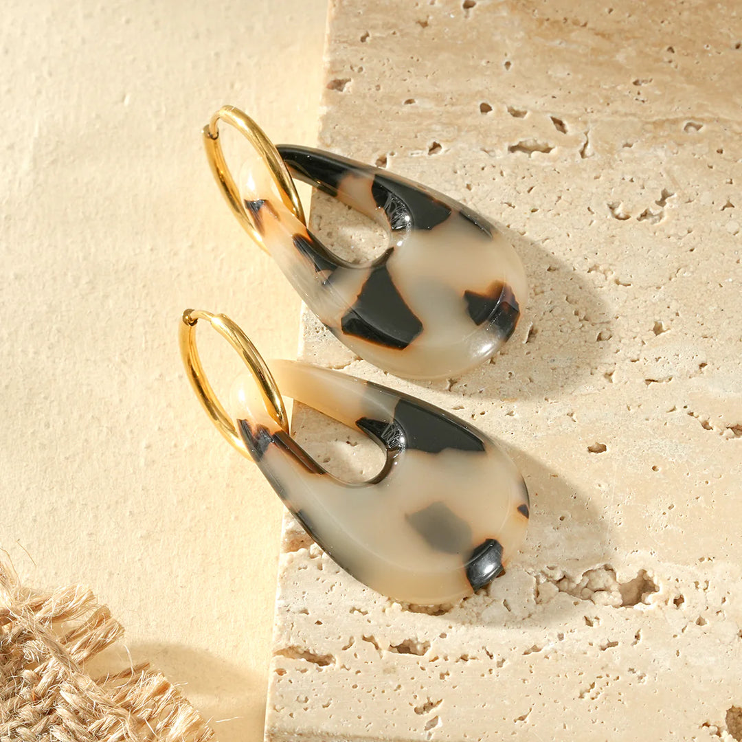 Boucles d'oreilles acier inoxydable doré & résine léopard Felyne