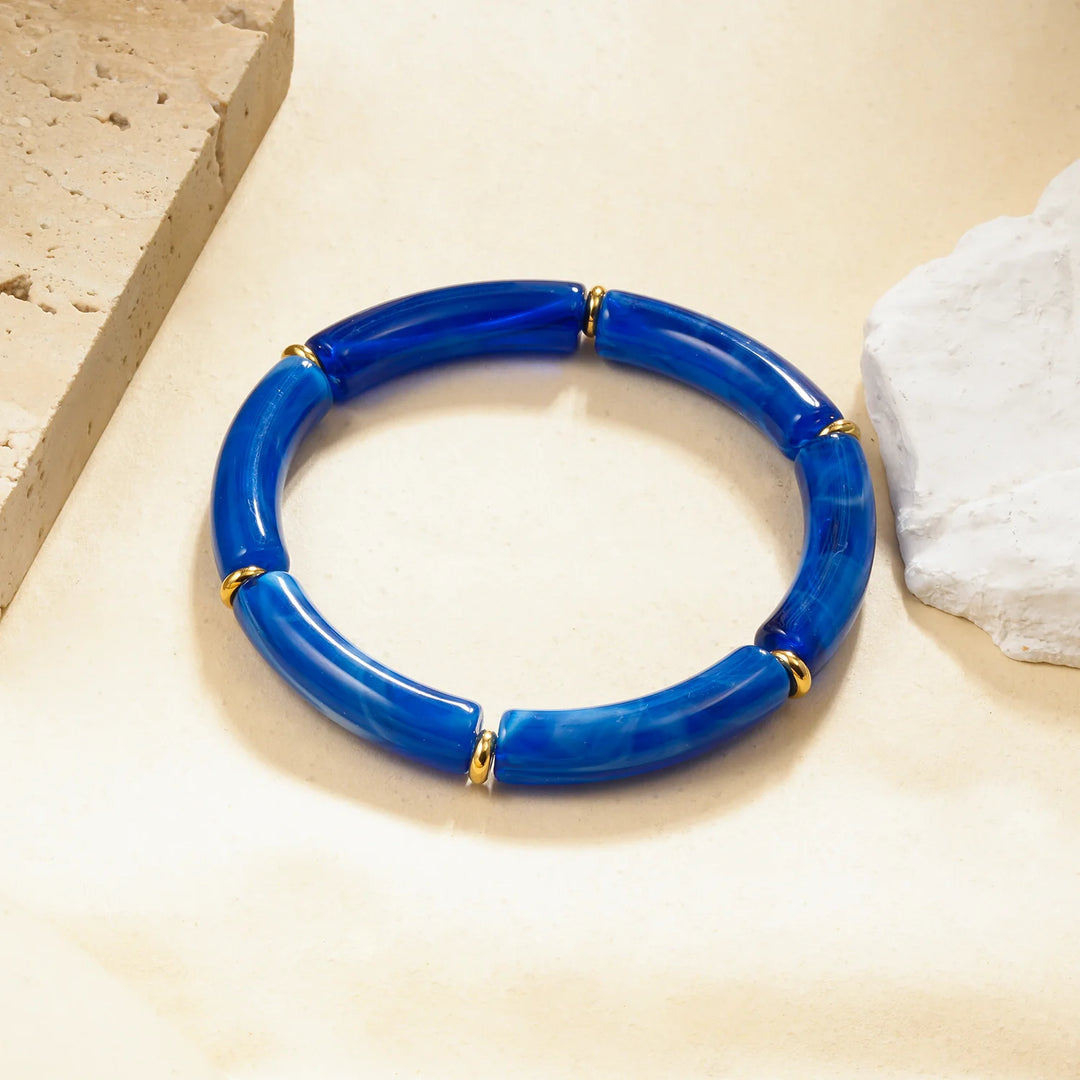 Bracelet Acier inoxydable doré femme en résine bleu Ivory
