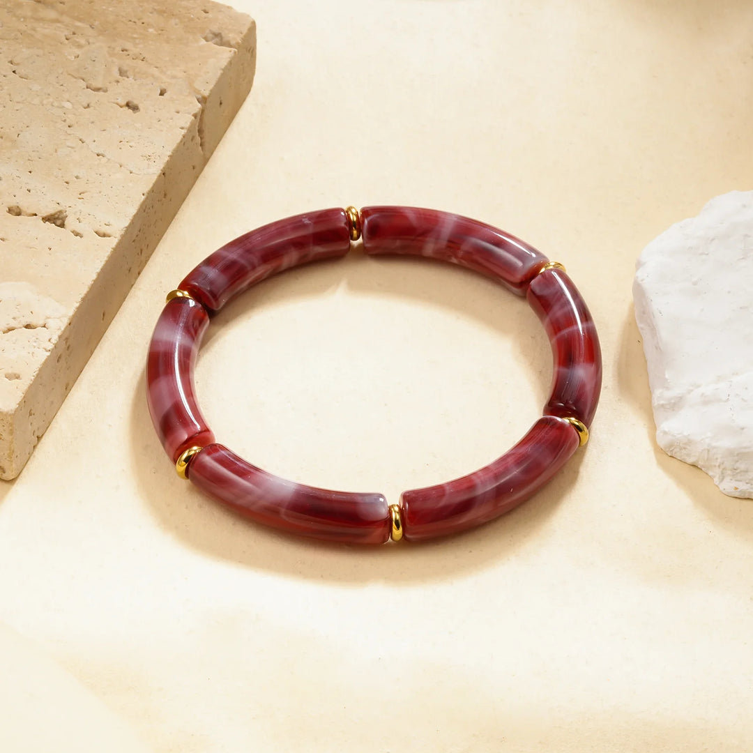 Bracelet Acier inoxydable doré femme en résine rouge Ivory