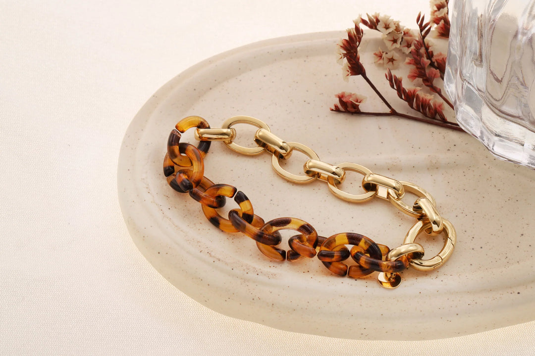 Bracelet Acier inoxydable doré femme et résine Fauve