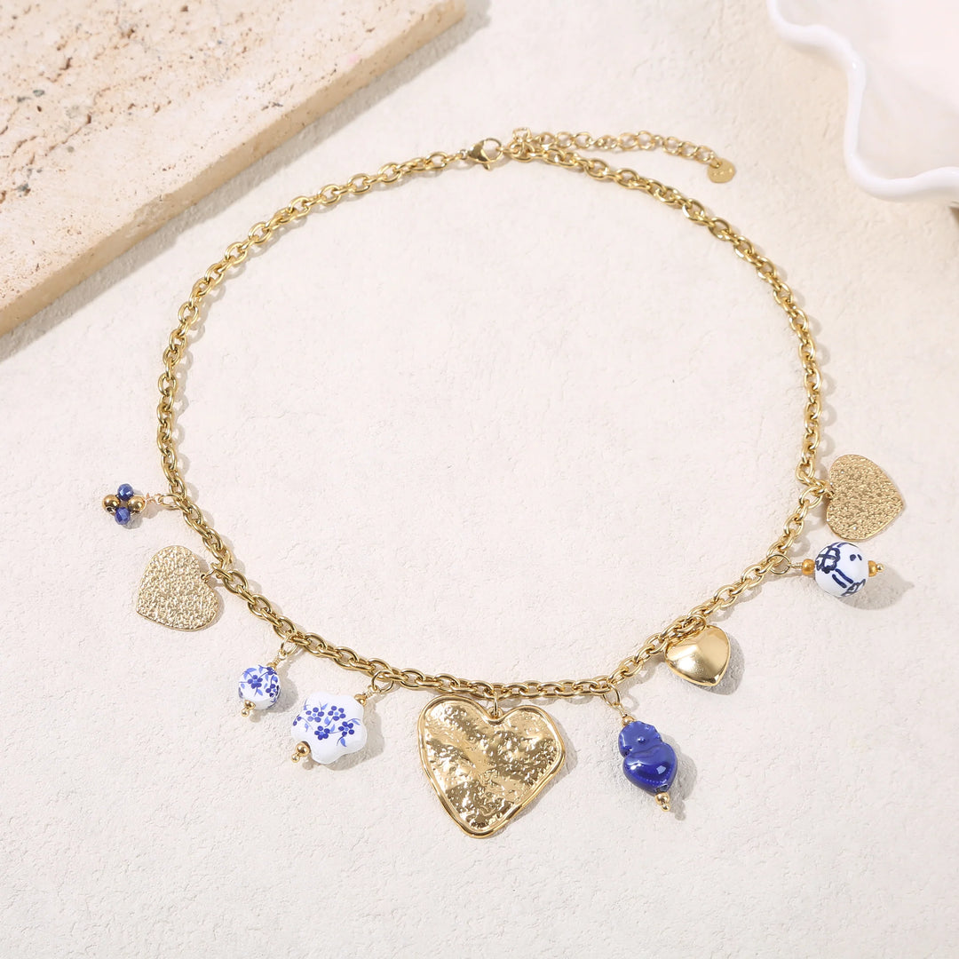 Collier acier inoxydable doré femme Lapis
