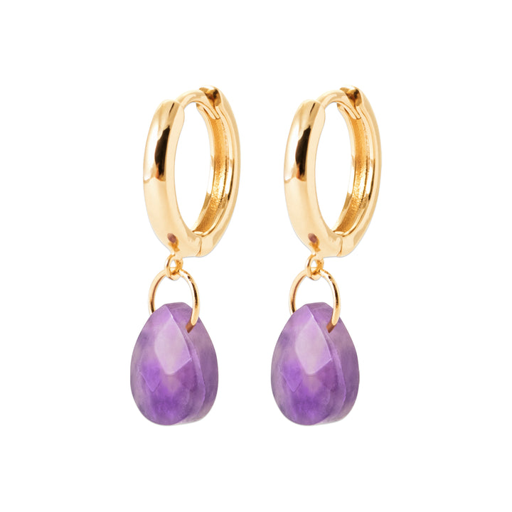 Boucles d’oreilles Plaqué Or & Améthyste créoles pampilles Ondine