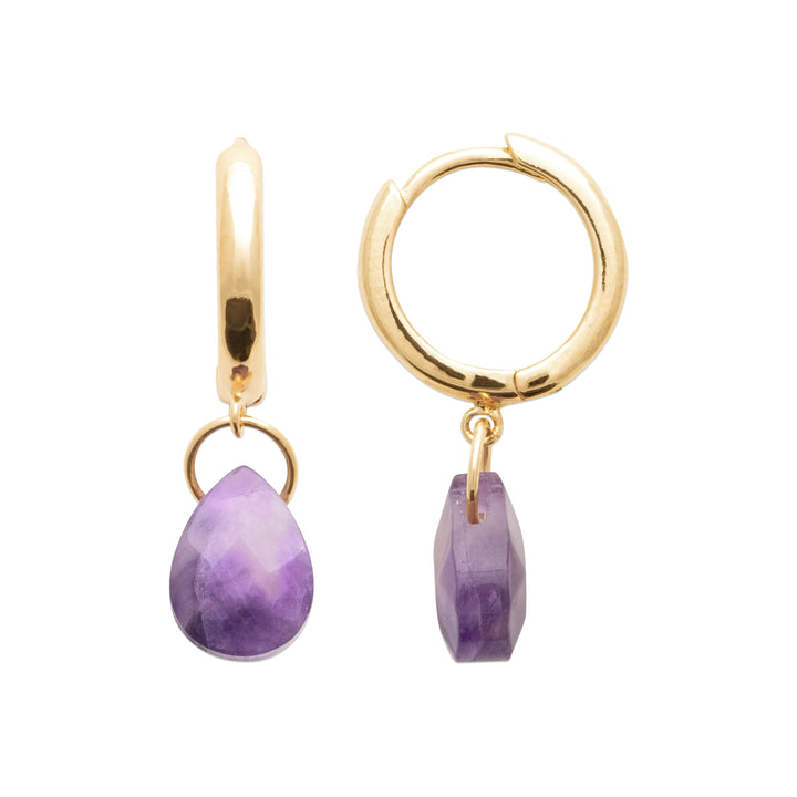 Boucles d’oreilles Plaqué Or & Améthyste créoles pampilles Ondine