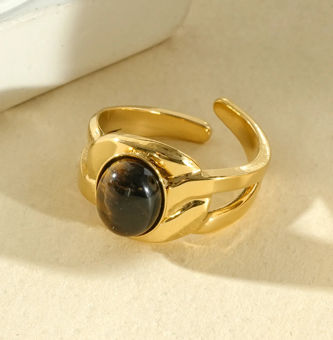 Bague Acier inoxydable doré femme Ambre