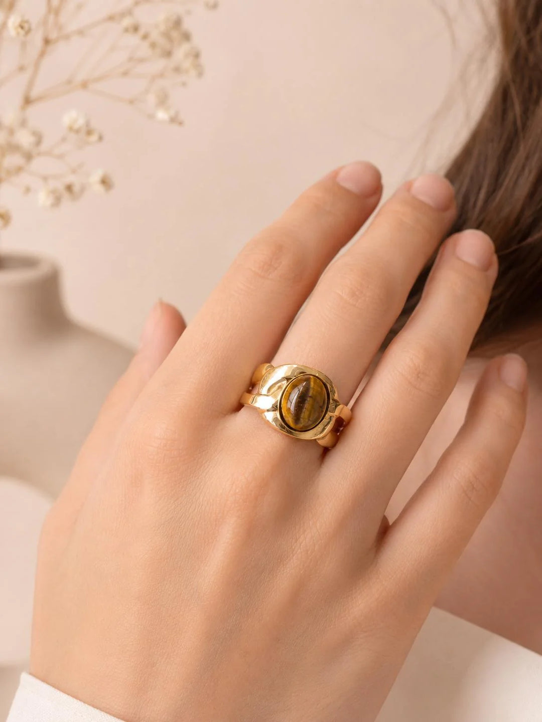 Bague Acier inoxydable doré femme Ambre
