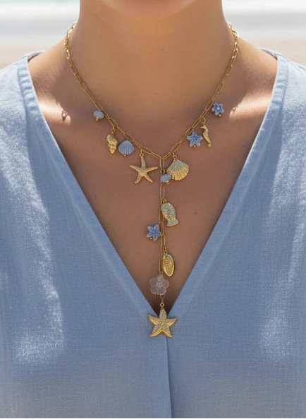 Collier en Y Acier Inoxydable doré femme Blue