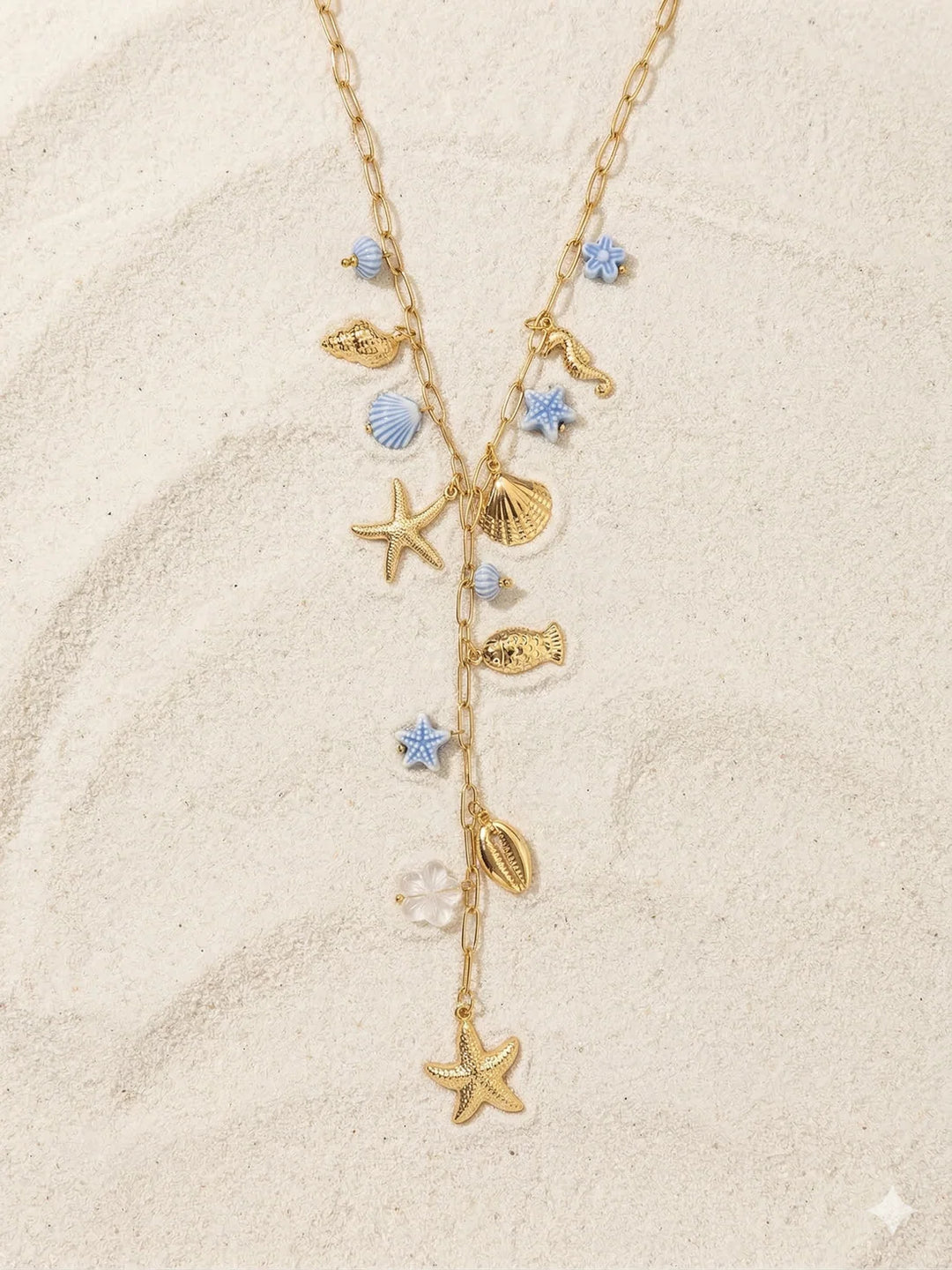 Collier en Y Acier Inoxydable doré femme Blue